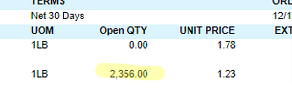 Purchase Order Open QTY