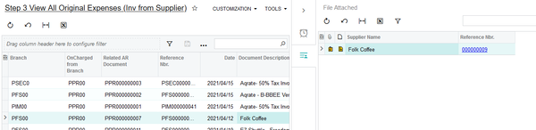 View Original Expenses from Supplier Invoice Side panel