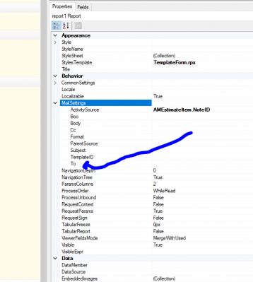 Report default email location within a report
