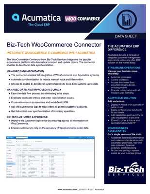 Acumatica WooCommerceConnector Data Sheet